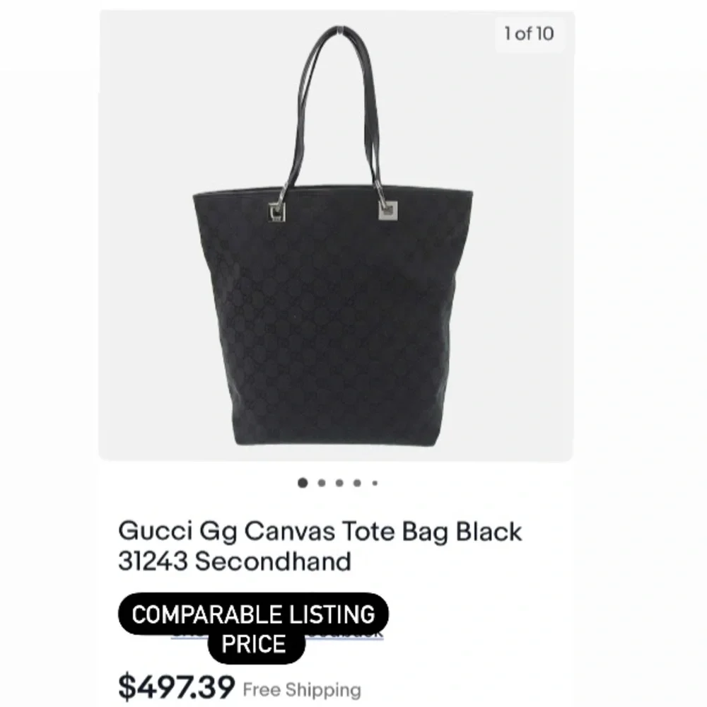 Gucci Monogram Leather/Canvas Tote Black - Picture 8 of 10